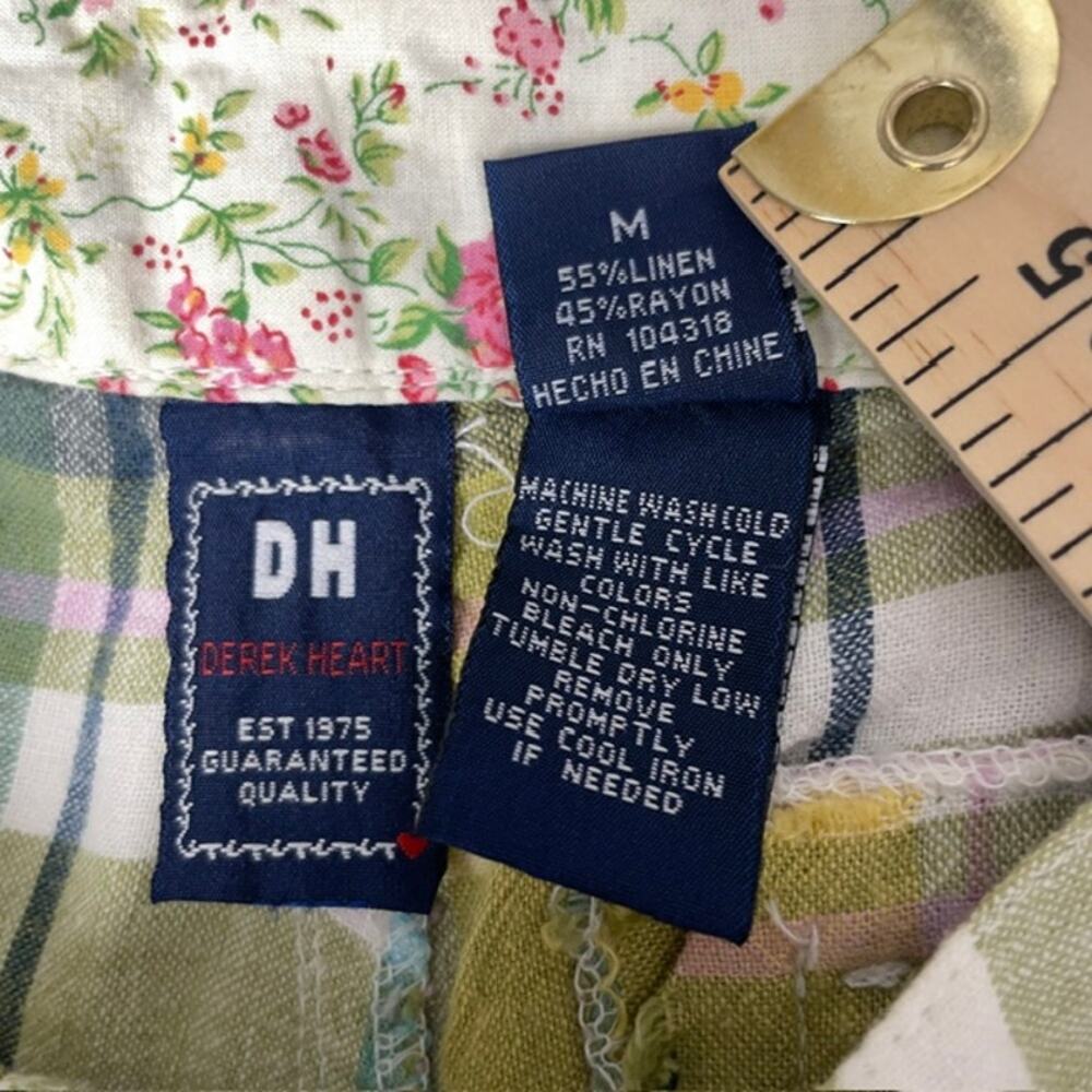 Derek Heart Plaid Cargo Bermuda Shorts Lace Trim Cottagecore Grunge Size M - Picture 3 of 10